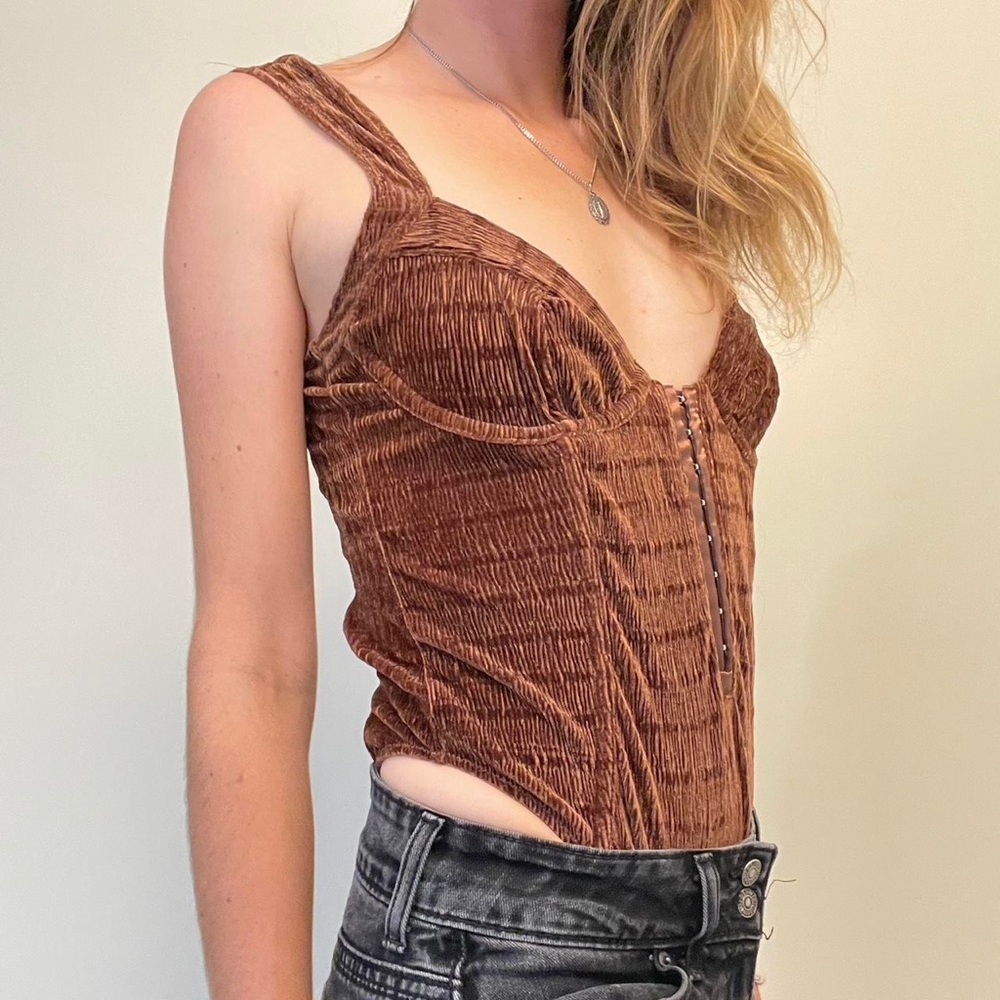 Urban Outfitters Brown Velvet Bodysuit